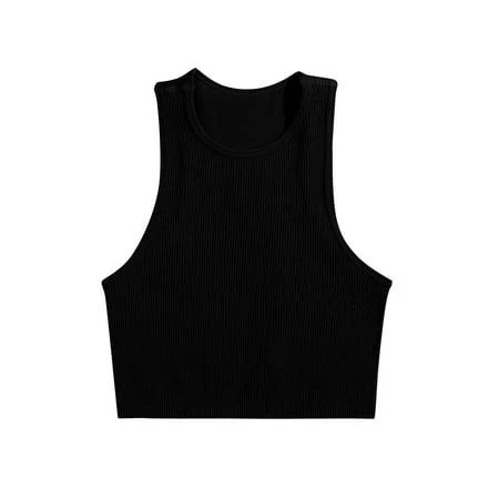 top Women's Ribbed Knit Fitted Round Neck Tank Top Walmart - ThreadActive Fashion $9.79