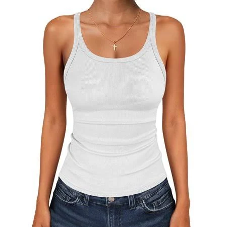 top Women's Ribbed Knit Scoop Neck Sleeveless Tank Top Walmart - ANRABESS FASHION $11.99