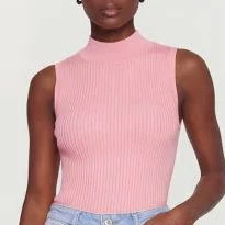 top Women's Ribbed Knit Sleeveless Mock Neck Top Rainbow Shops $7.49