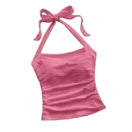 crop top Women's Ruched Halter Neck Camisole Crop Tie Back Walmart - ROHUUQUE Fashion $8.59