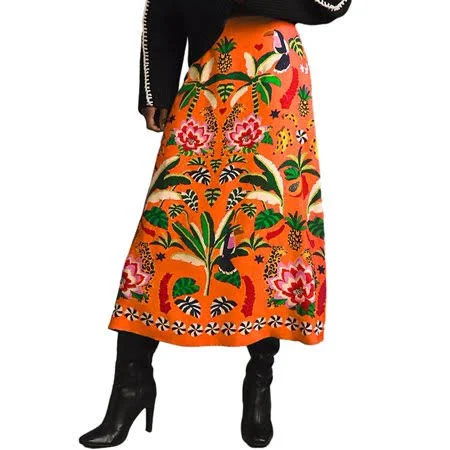 skirt Women's Skirt Midi Skirt Tropical Plant Print Pink Zipper A-Line Long Skirts Spring Summer Skirt Floral Orange XL Walmart - Moucles $21.42