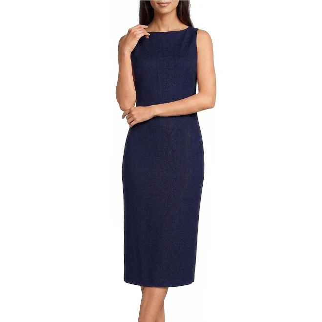 dress Women's Sleeveless Boat Neck Stretch Linen Sheath Midi Dress Dillard's $129