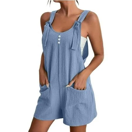 jumpsuit Women's Sleeveless Square Neck Bubble Ruched Wide Leg Shorts Walmart - Wyobmus Mens Fashion $12.19