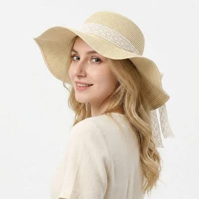 accessory Women's Wide Brim Straw Sun Hat with Lace Ribbon Tie Target $18.99