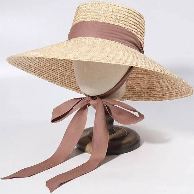 accessory Women's Wide Brim Straw Sun Hat with Ribbon Wild Rose Boho $44.99
