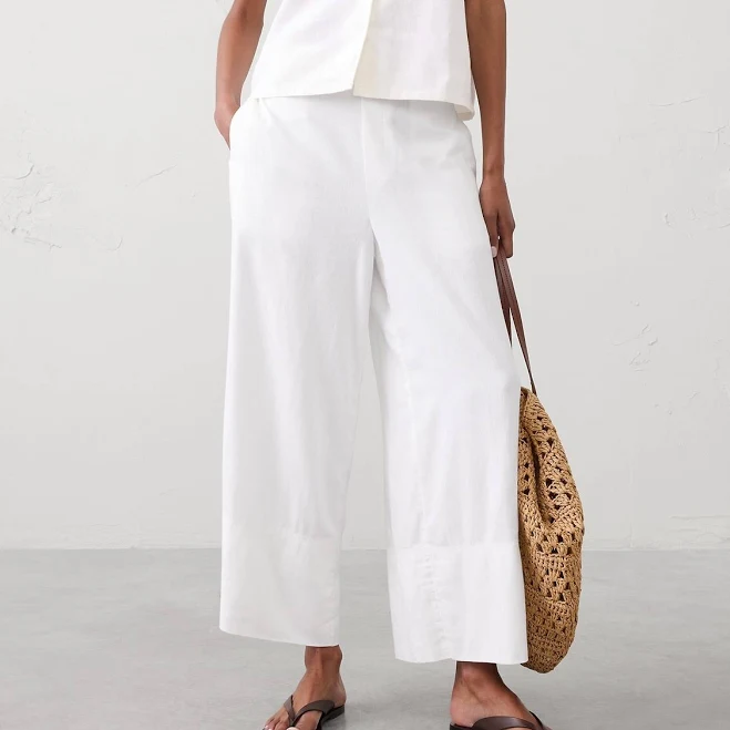 culottes Women's Wide-Leg High-Rise Linen-Blend Cropped Pull-On Pant Banana Republic Factory $48