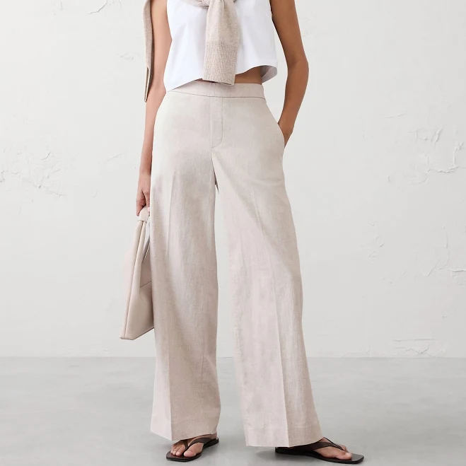 wide leg pants Women's Wide-Leg High-Rise Linen-Blend Pant Banana Republic Factory $50