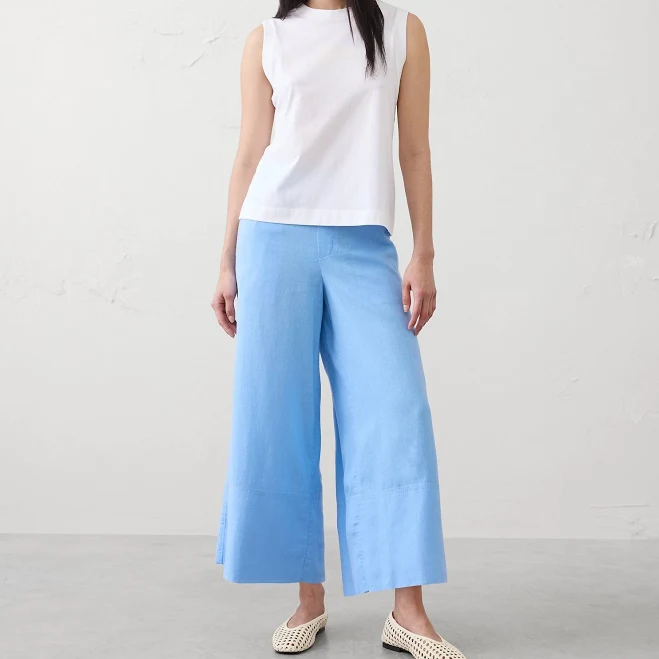 wide leg pants Women's Wide-Leg High-Rise Linen-Blend Pull-On Cropped Pant Banana Republic Factory $80