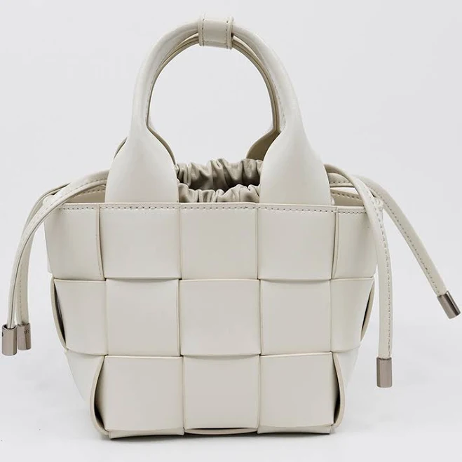 bag Women's Woven Leather Bucket Bag with Drawstring Closure RomyTisa $99.99
