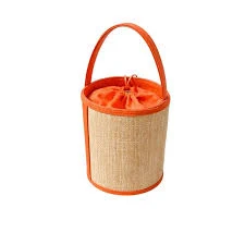 bag Woven Straw Bucket Bag Orange Trim Drawstring Pouch Summer Beach Handbag eBay $15