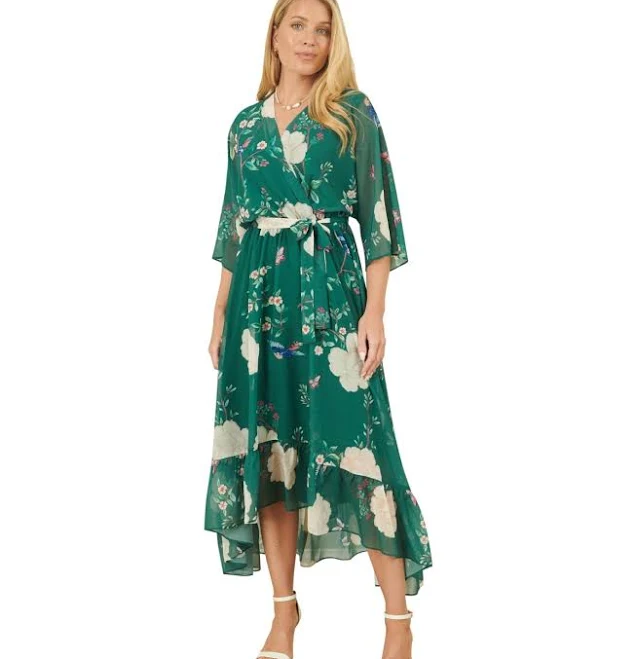 dress Yumi Women's Bird and Floral Print Midi Wrap Dress Macy's $105