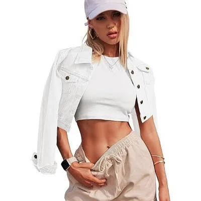 outerwear Zeagoo Women's Cropped Long Sleeve Denim Jean Jacket Target $43.98