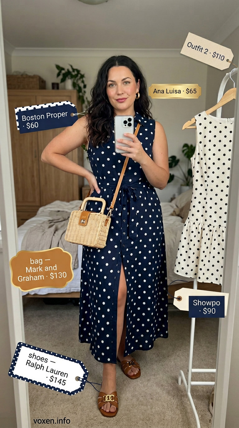 Chic navy blue polka dot shirt dress for women, perfect for casual day out or brunch. 2026 style.