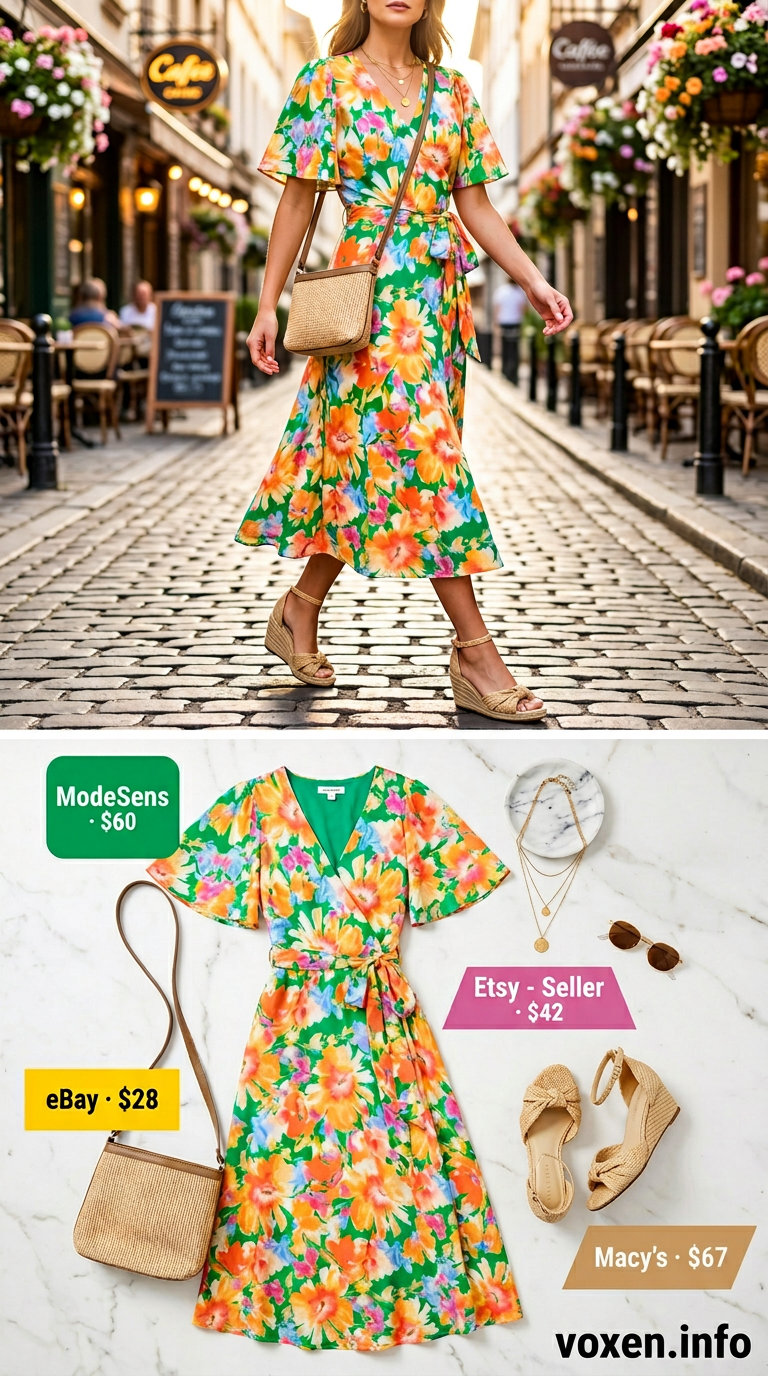 Pastel floral midi wrap dress for a joyful summer birthday outfit for women 2026 brunch.