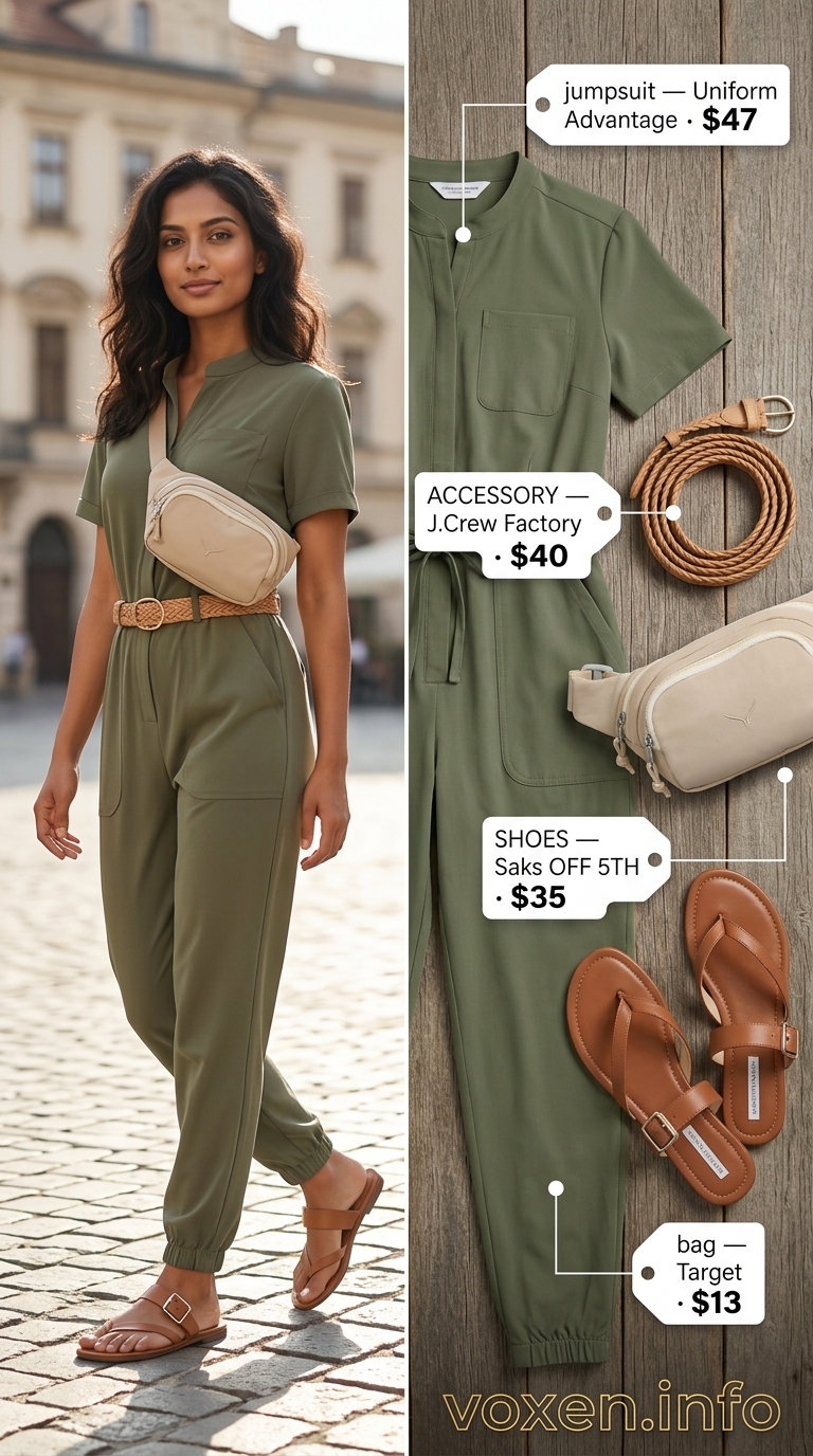 Olive green utility jumpsuit for a summer birthday outfit for women 2026.