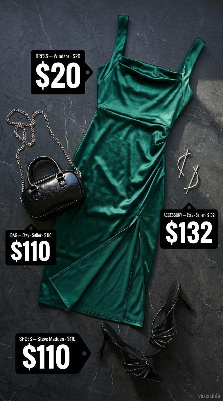 Emerald green satin slip dress for a glamorous summer birthday outfit for women 2026.
