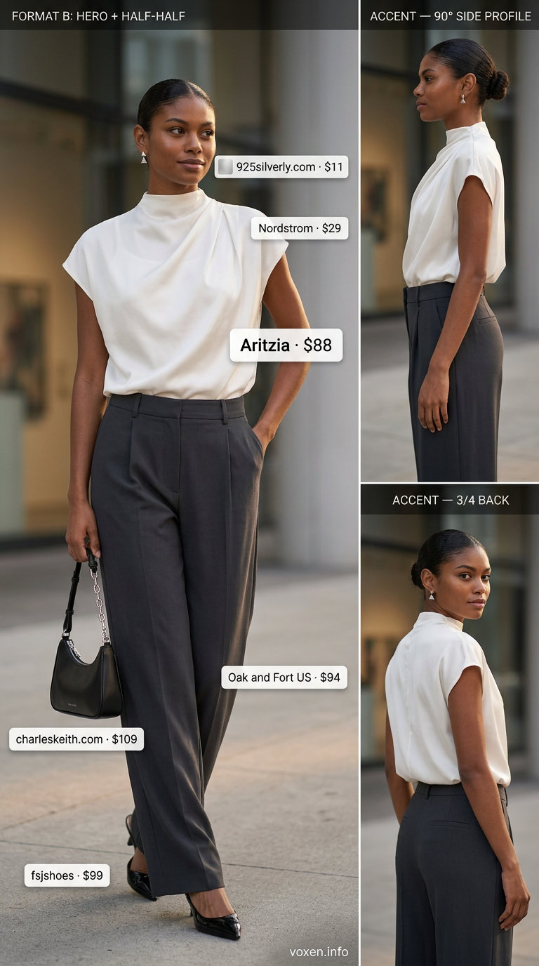 White ribbed camisole with black wide-leg trousers for modern summer outfits for women 2026.