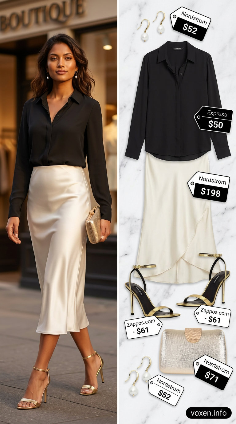 Dusty rose blouse with ivory satin skirt for romantic summer outfits for women 2026.