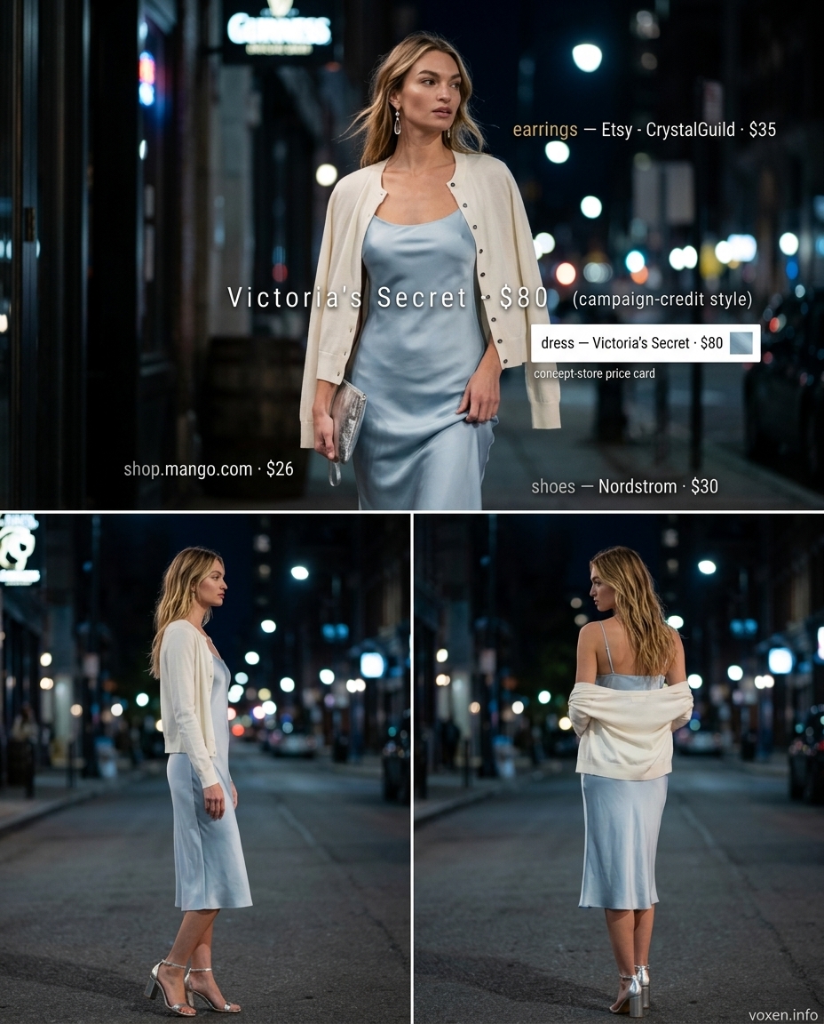 Summer Blue Outfits for Women 2026: Ocean blue satin slip dress with cream cardigan and silver heels for evening.