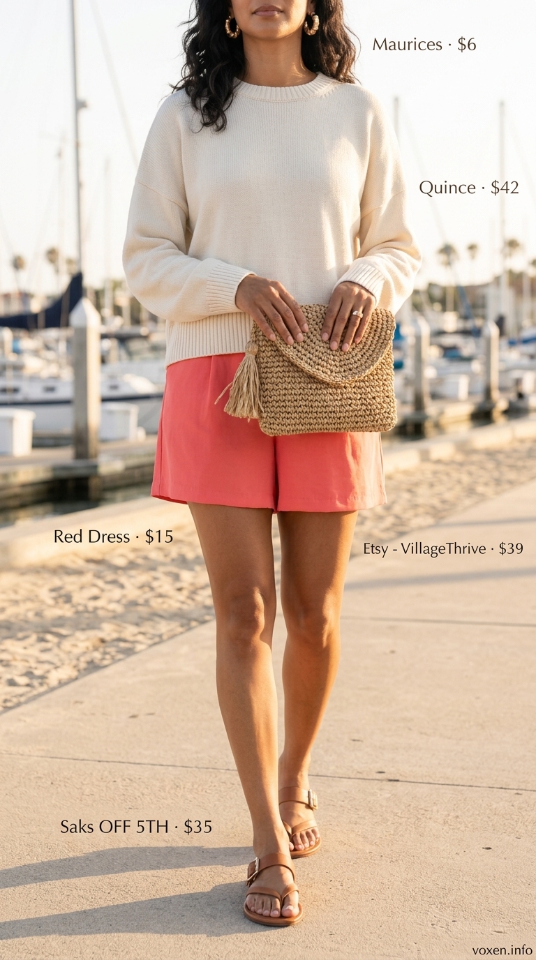 Coral linen shorts outfit for summer boat outfits for women 2026. Chic & comfortable for sunset cruises.