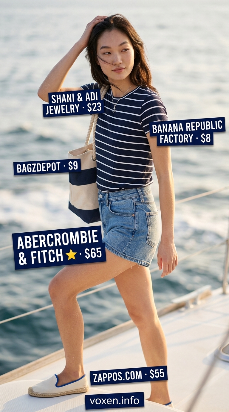 Denim shorts outfit for summer boat outfits for women 2026. Casual & cool for relaxed boat days.