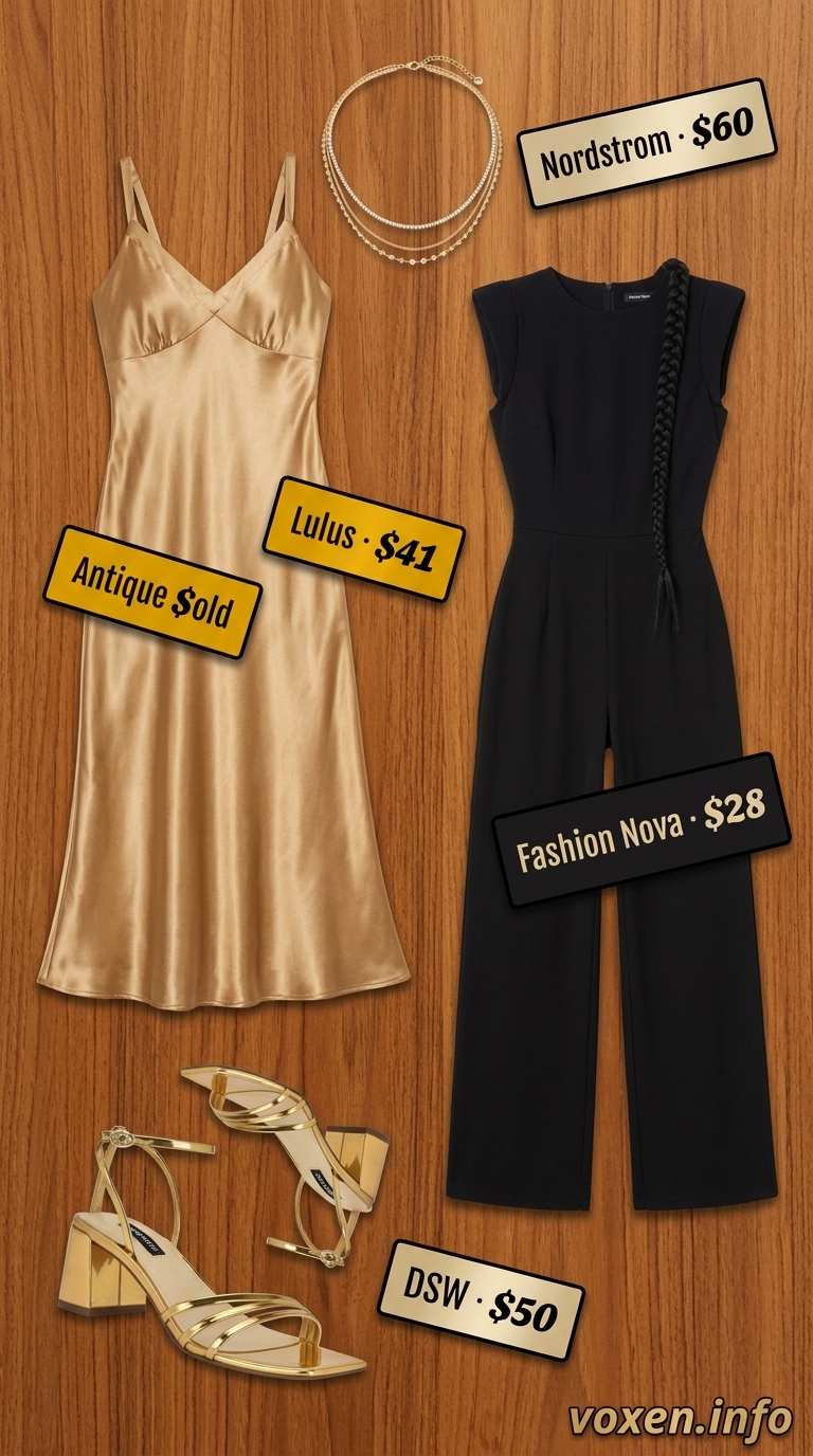 Soft gold satin slip dress with metallic sandals for summer boat outfits for women 2026. Glamorous.