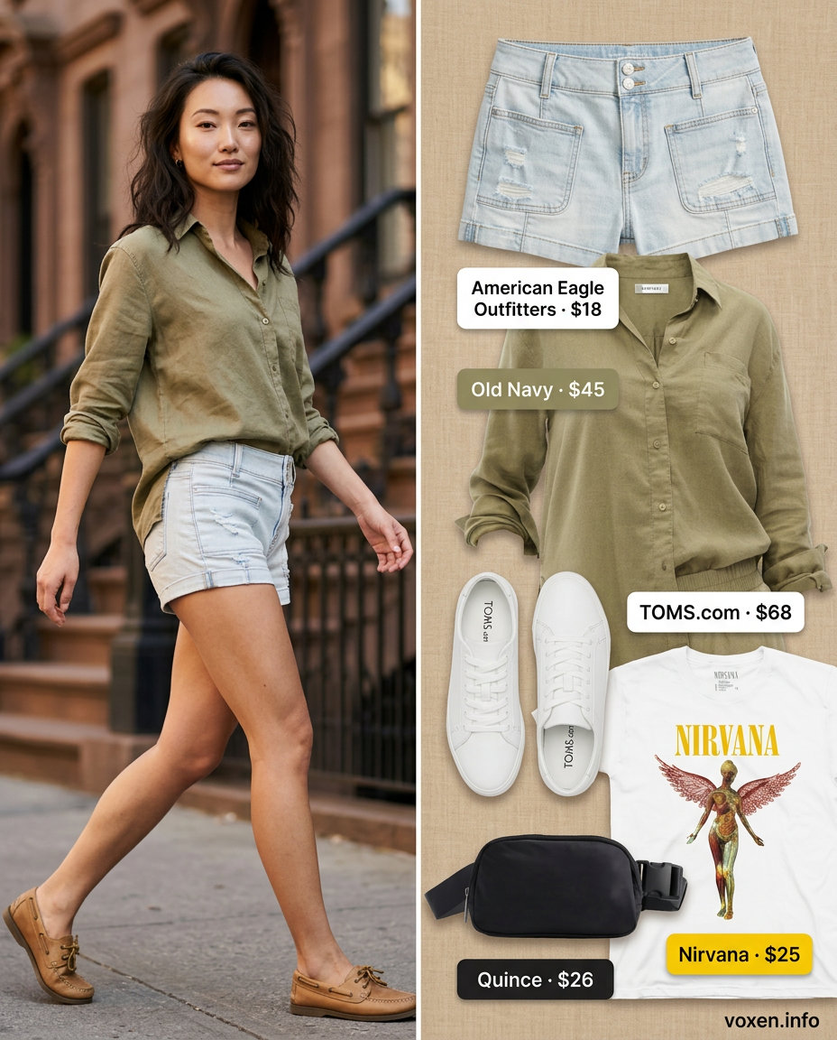 Cool denim shorts outfit for women 2026, perfect for city exploration and casual days.