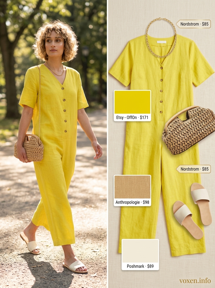 Linen jumpsuit for summer clothes for women 2026. Sophisticated and relaxed for daytime events and travel.