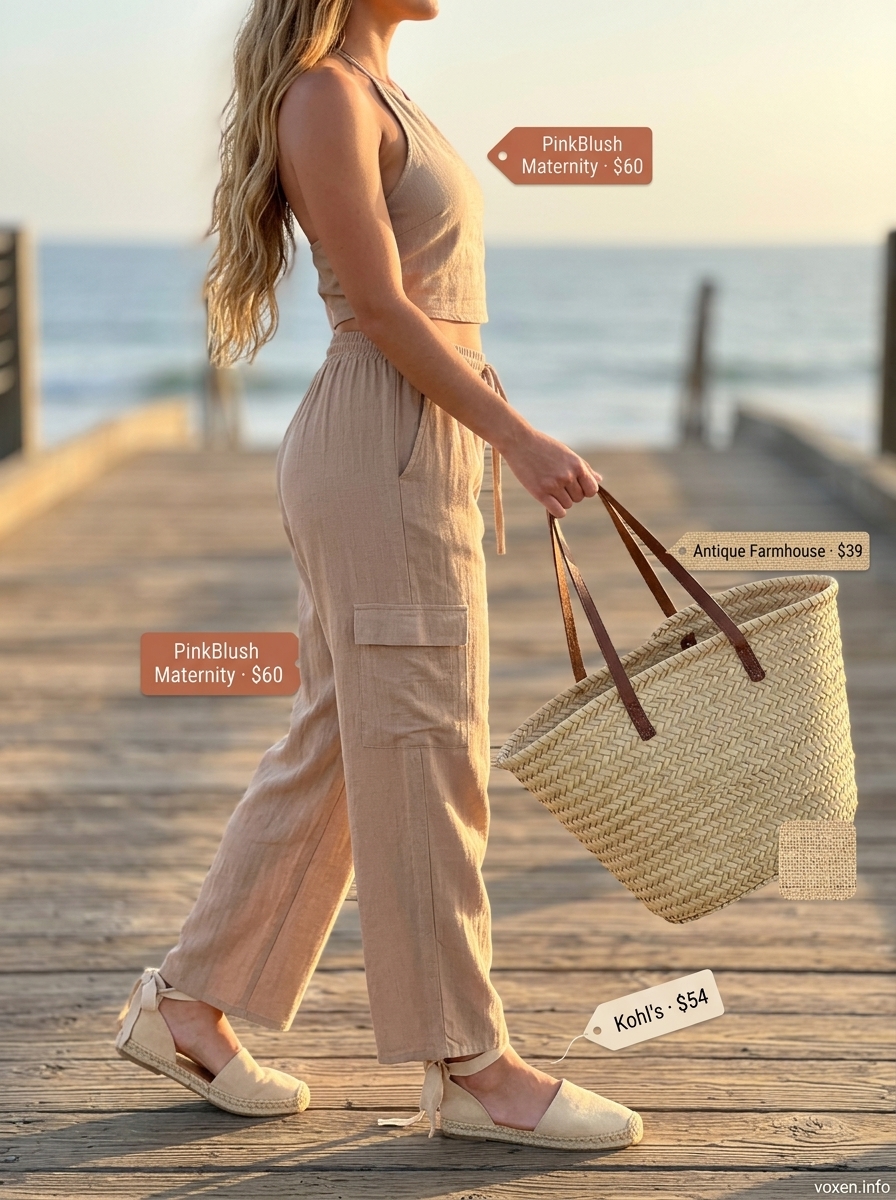 Chic cream linen halter set: crop top, shorts, straw hat for women 2026.