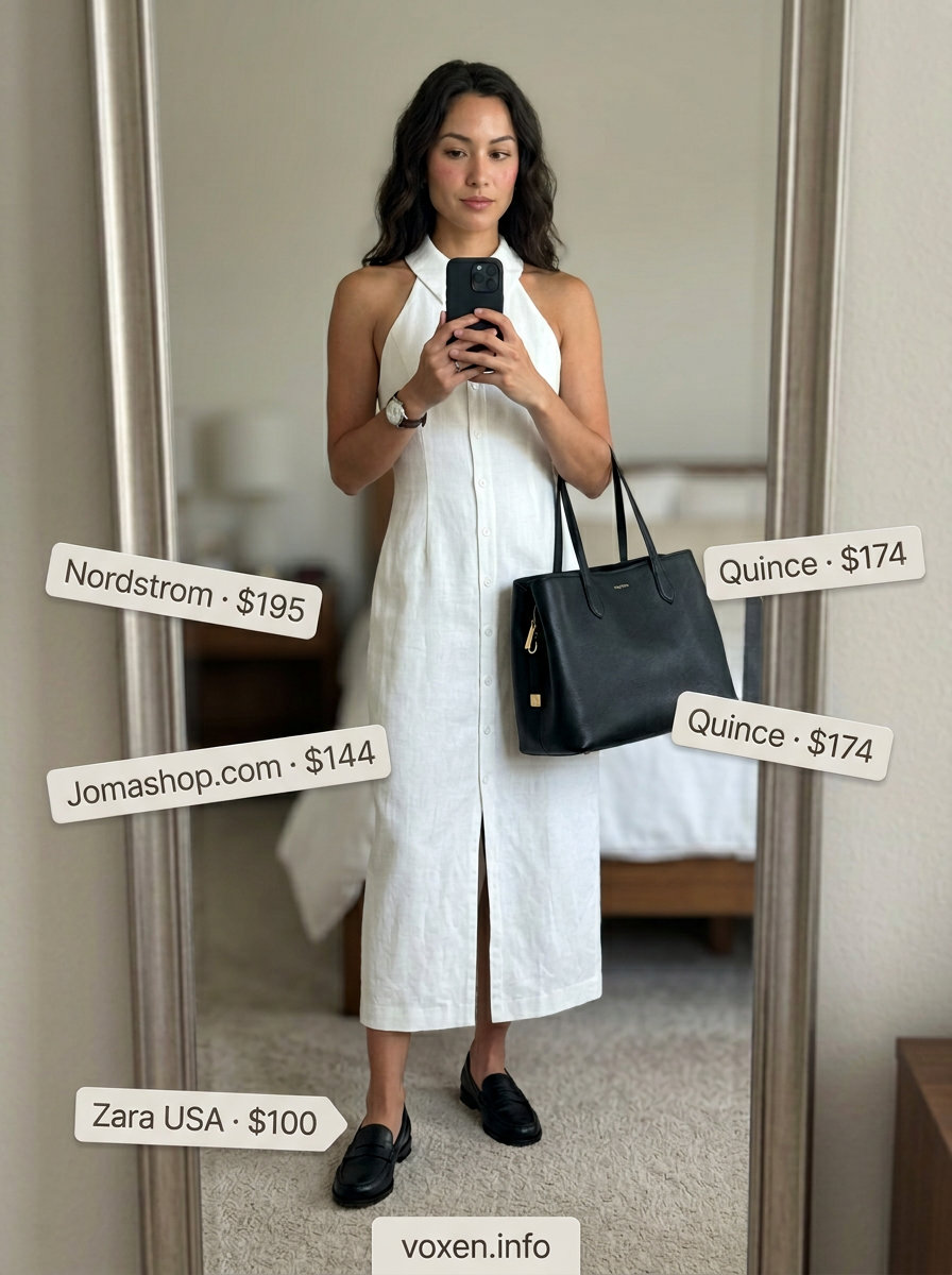 Modern office halter shirt dress: white, black, beige for professional women 2026.