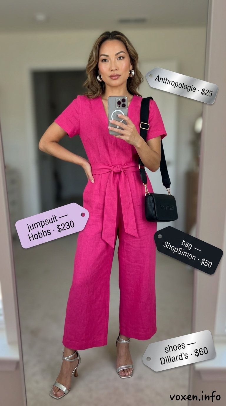 Bold fuchsia pink linen jumpsuit for women 2026, perfect for summer parties and fashion events.