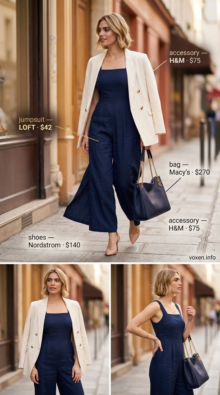 Chic cream linen jumpsuit for women 2026, ideal for summer business casual and daytime events.