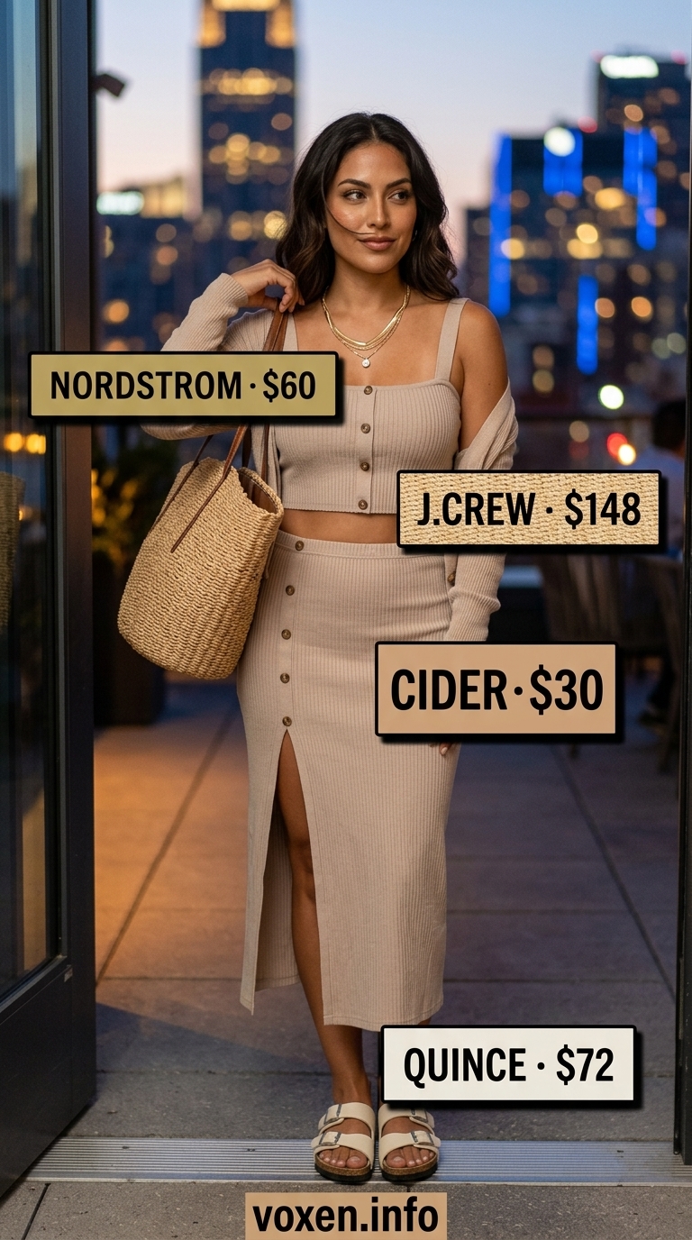 Vibrant sunset orange knit set for summer night out outfits for women 2026. Comfortable and stylish.