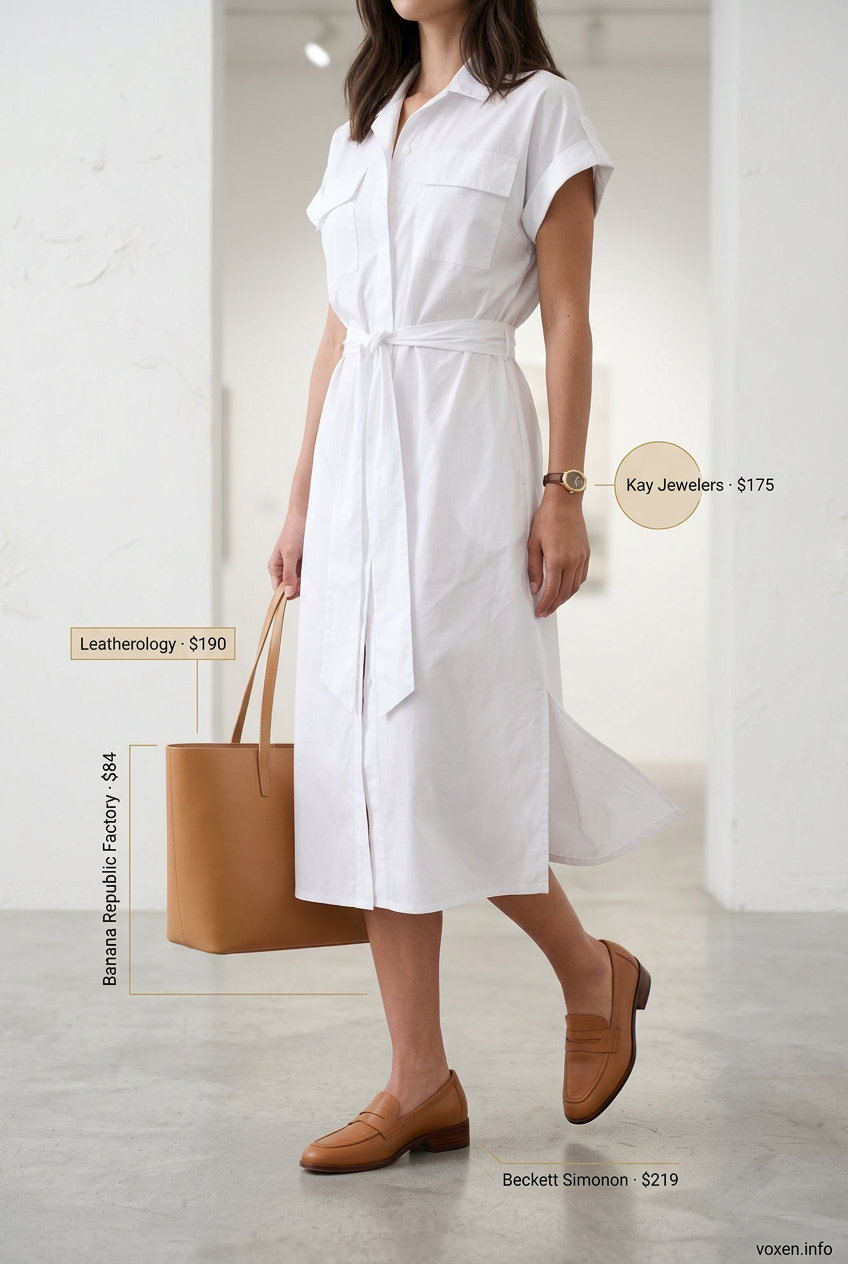 White Shirt Dress Smart Casual 2026 Crisp white shirt dress outfit for lunch dates. Perfect for golden skin tones 2026.