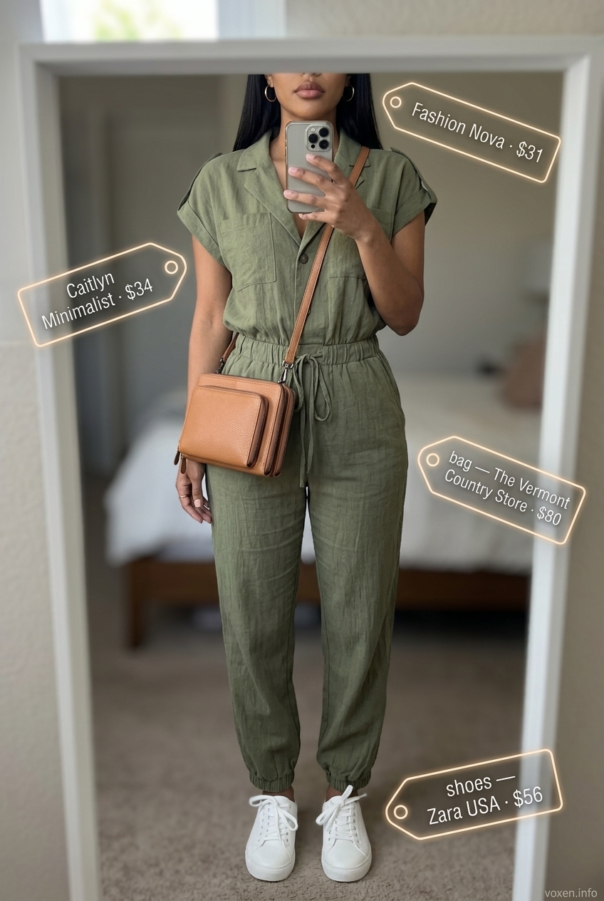 Olive green utility jumpsuit for casual summer outfits for women with warm skin tone 2026.