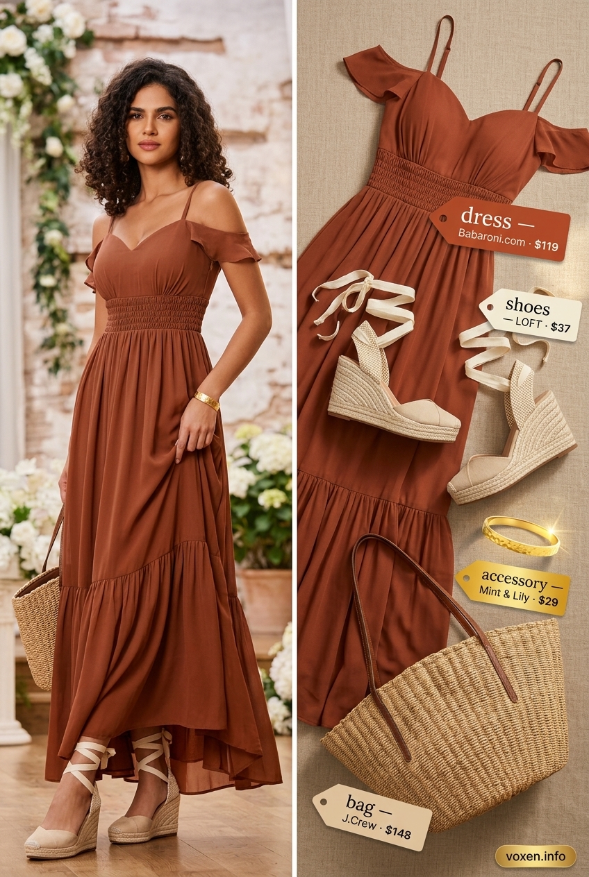 Terracotta maxi dress for elegant summer outfits for women with warm skin tone 2026.