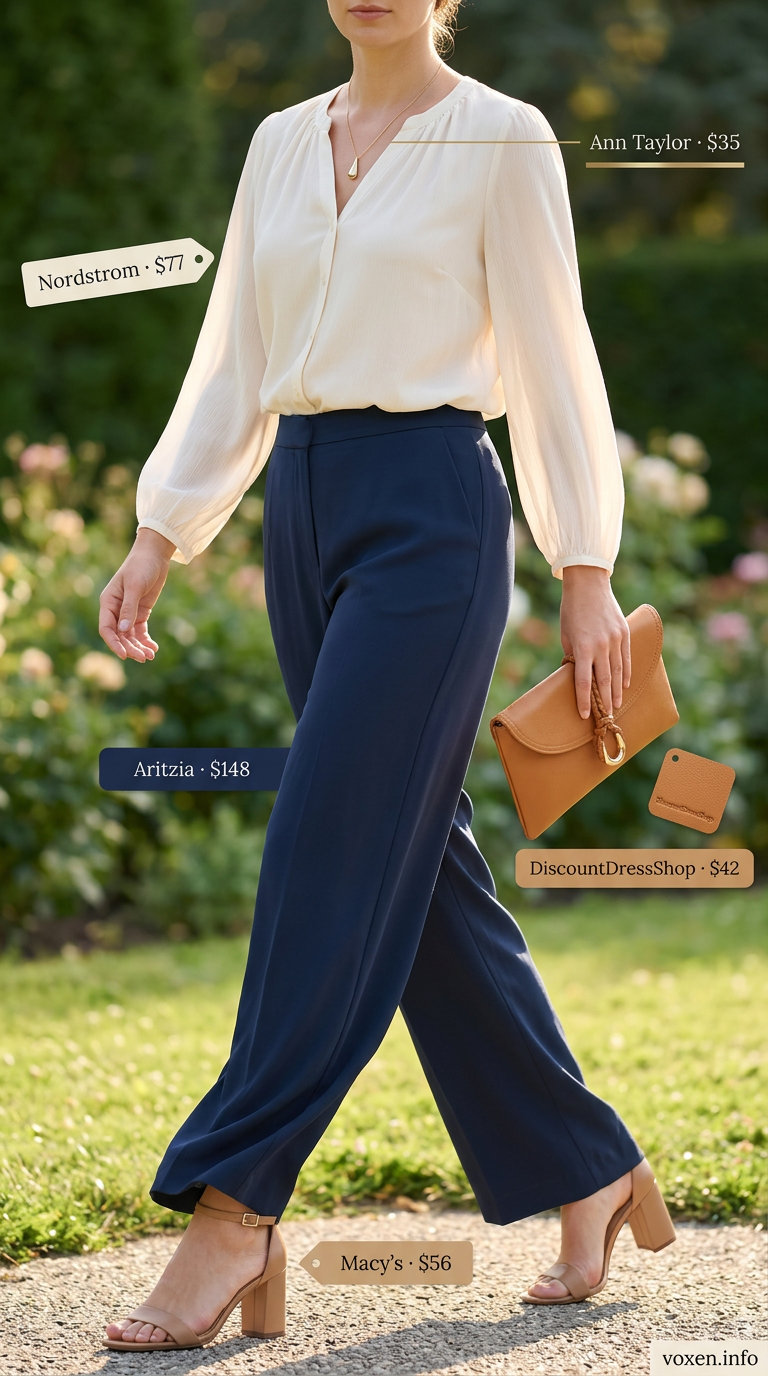 Floral skirt for women 2026, styled with a cream blouse and tan sandals for a garden party occasion.