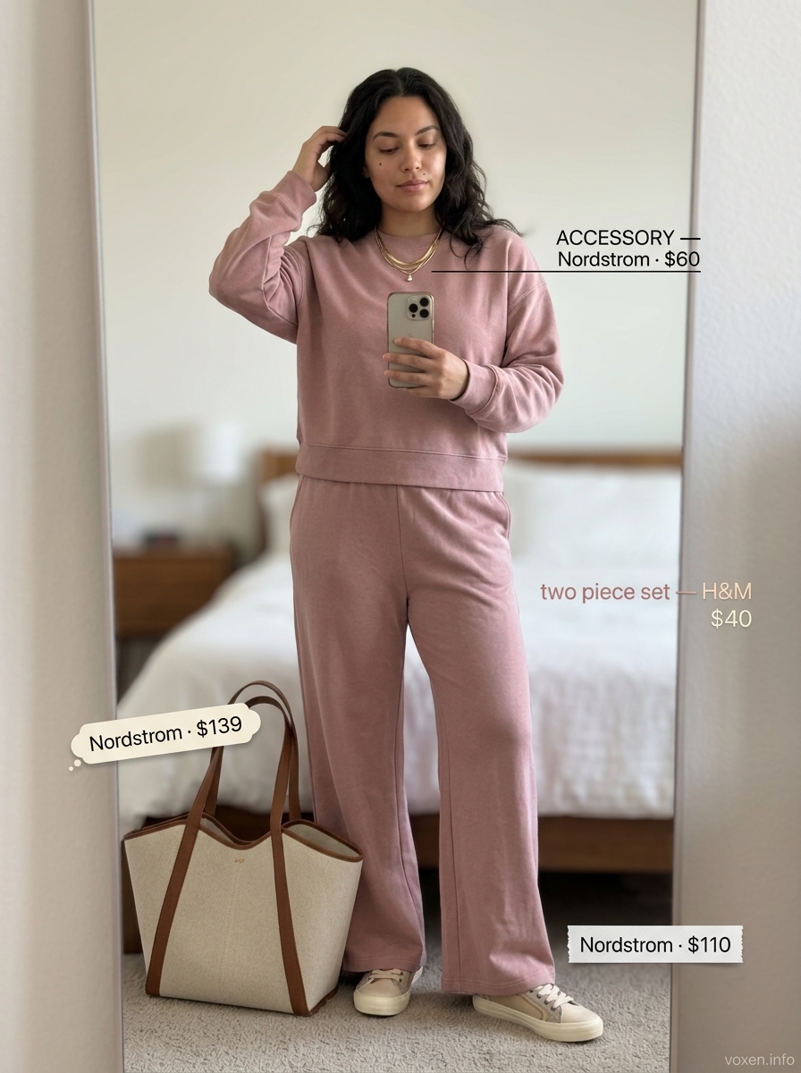 Cozy blush pink knit sweater set for travel and loungewear. Summer Pink Outfits for Women 2026.