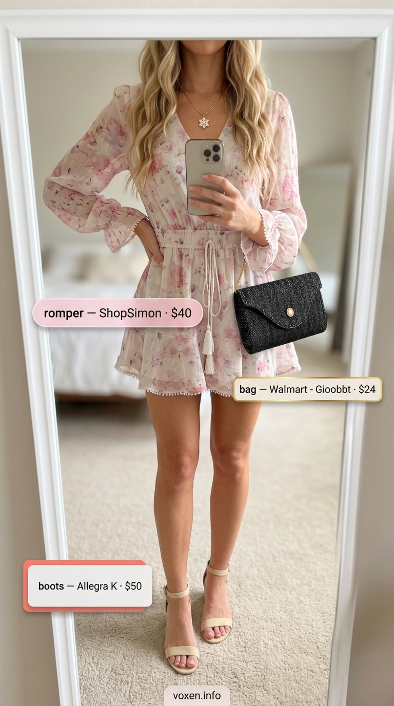 Garden Party Romper Outfits for Women 2026 Feminine pastel floral chiffon romper outfit for women 2026, ideal for garden parties and weddings.