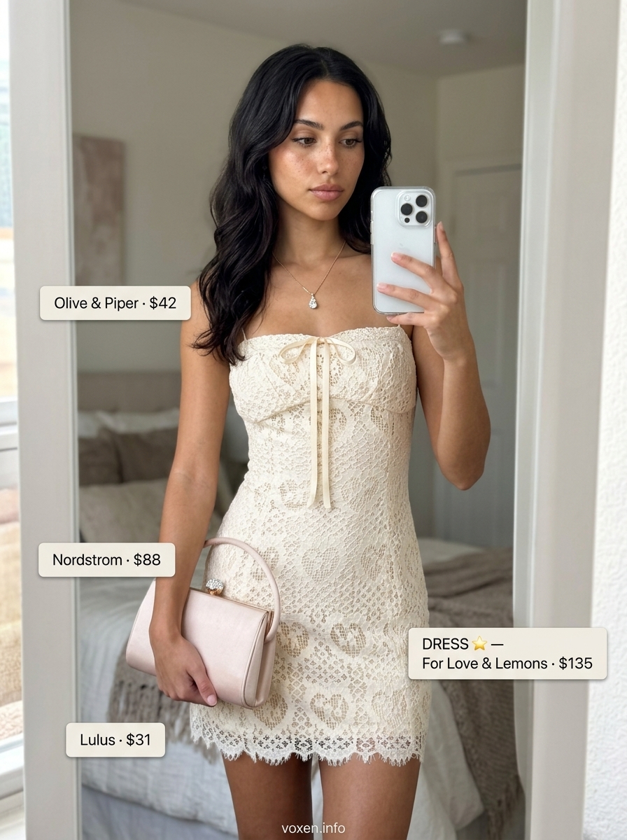 Romantic Lace Mini Dress 2026 Romantic cream lace sleeveless mini dress for women 2026, ideal for special occasions and summer events. Style with nude heels.