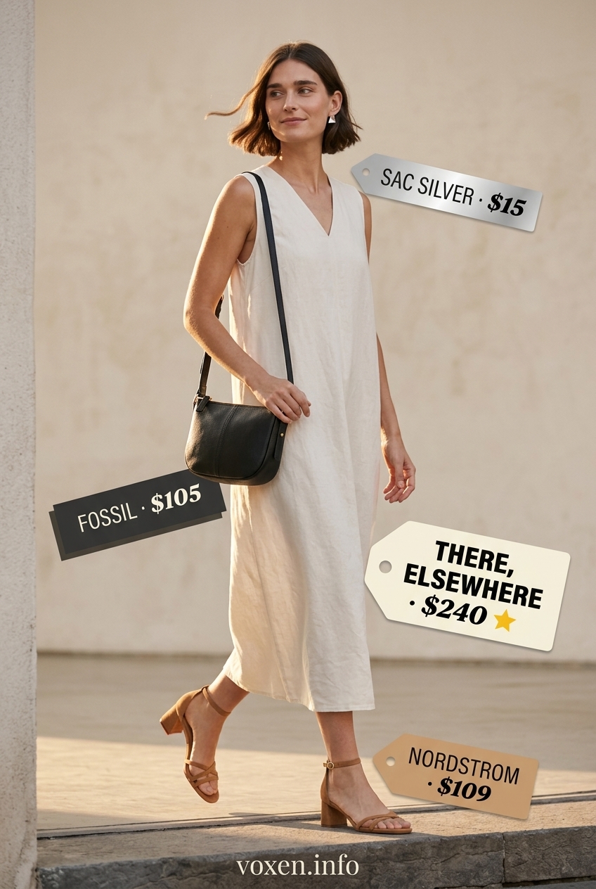 Chic Minimalist Shift Dress 2026 Modern minimalist off-white linen shift dress for women 2026, chic for daytime events and gallery visits. Pair with tan sandals.