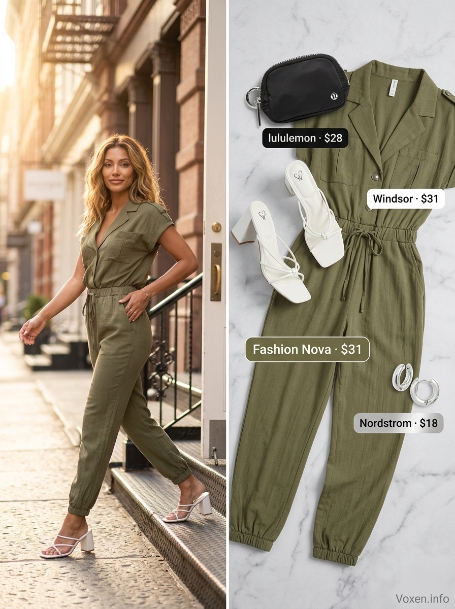 Olive green utility jumpsuit for women 2026. Chic and practical for errands or casual dinner.
