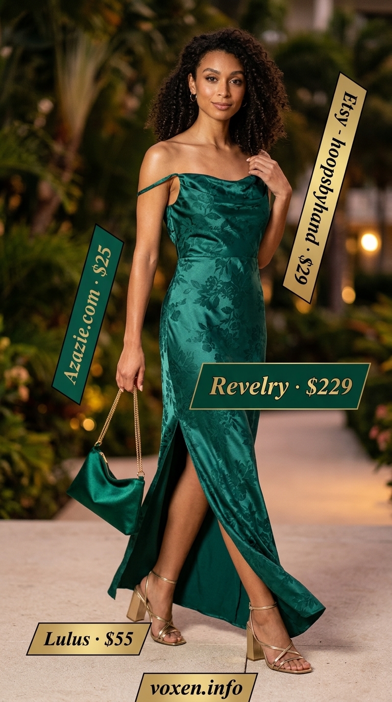 Emerald green tropical print maxi sundress for resort dinners. Summer sundresses for women 2026, glamorous.