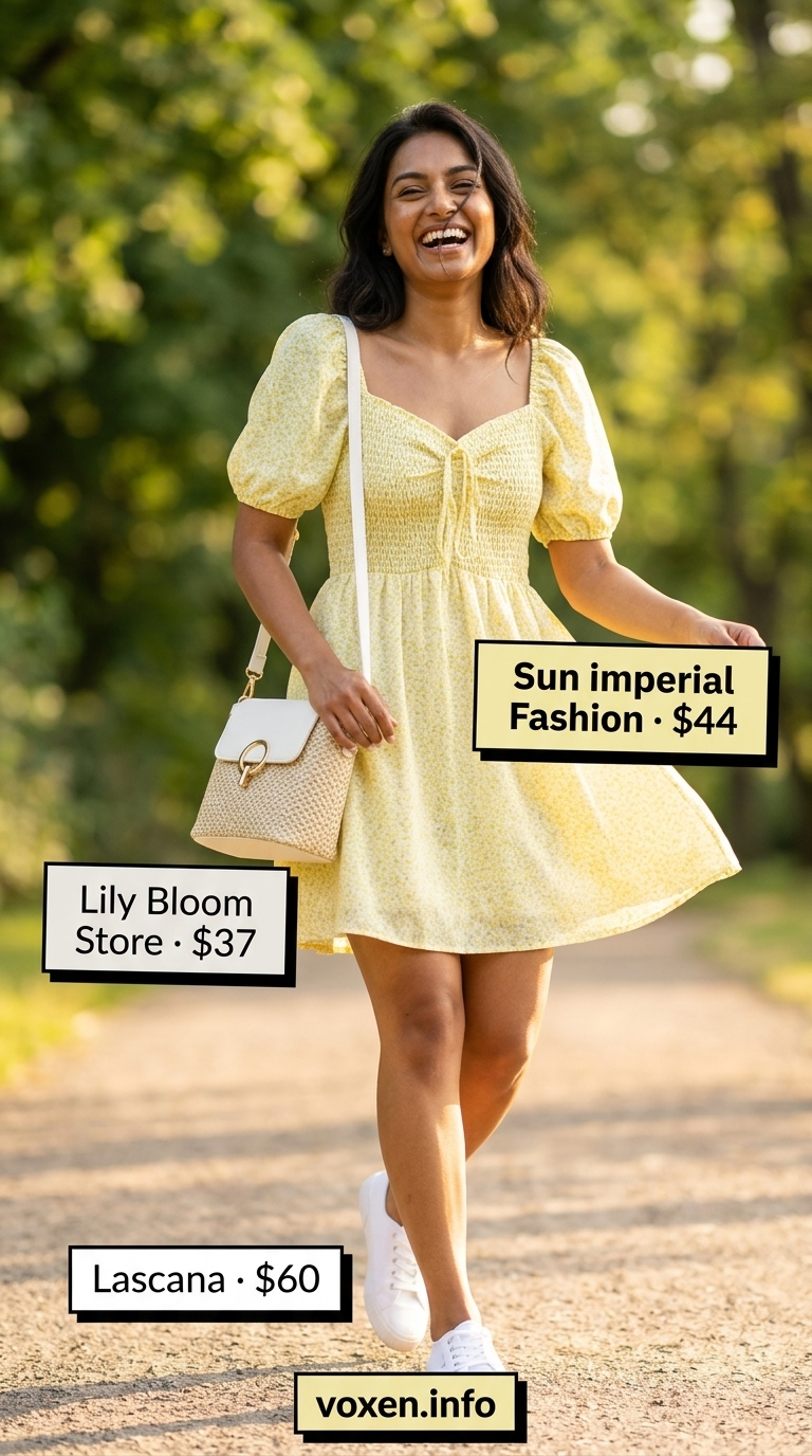 Sunny Day Sundress: Yellow floral mini dress for summer tops outfit for women 2026.