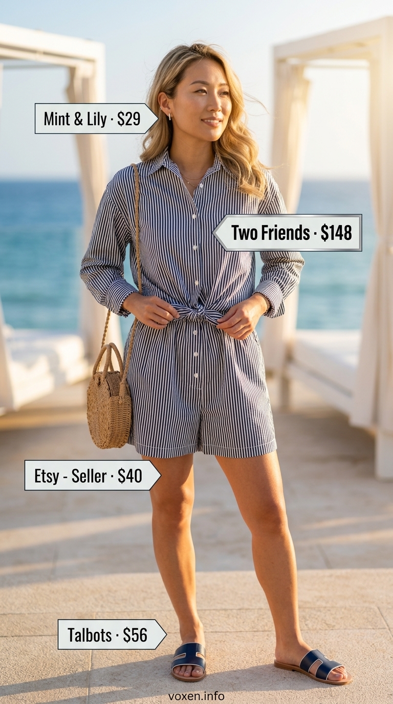 Navy and white stripe linen matching set for poolside chic, part of summer vacation resort outfits for women 2026.