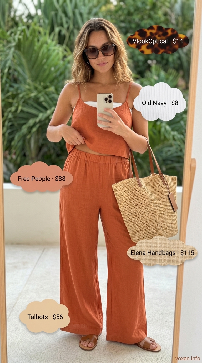 Terracotta linen matching set for poolside relaxing, part of summer vacation resort outfits for women 2026.