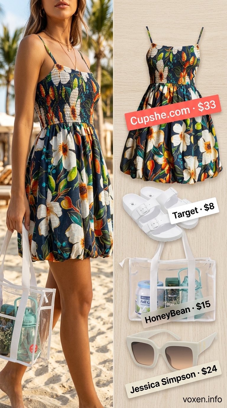 Tropical print mini dress for summer vacation resort outfits for women 2026. Flirty for poolside lounging.