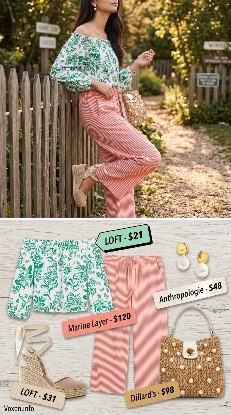 Mint green seersucker wide leg pants with floral top for summer wide leg pants outfits for women 2026.