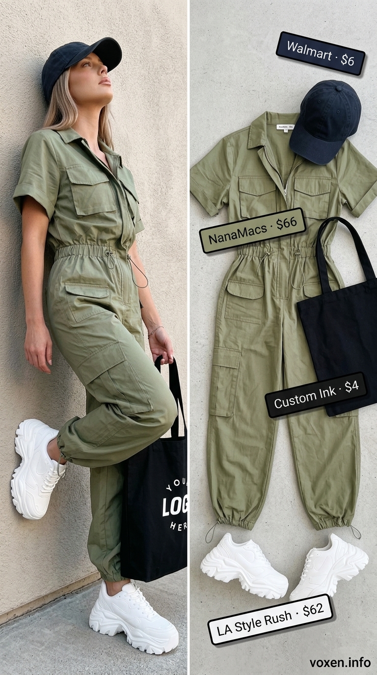 Olive green utility jumpsuit for trendy summer wardrobe 2026 women. Casual and cool for weekends and errands.