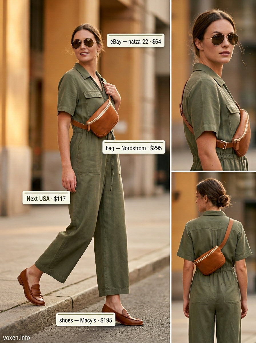 Trendy tall women summer outfits 2026: Olive green utility jumpsuit for weekend errands & travel.